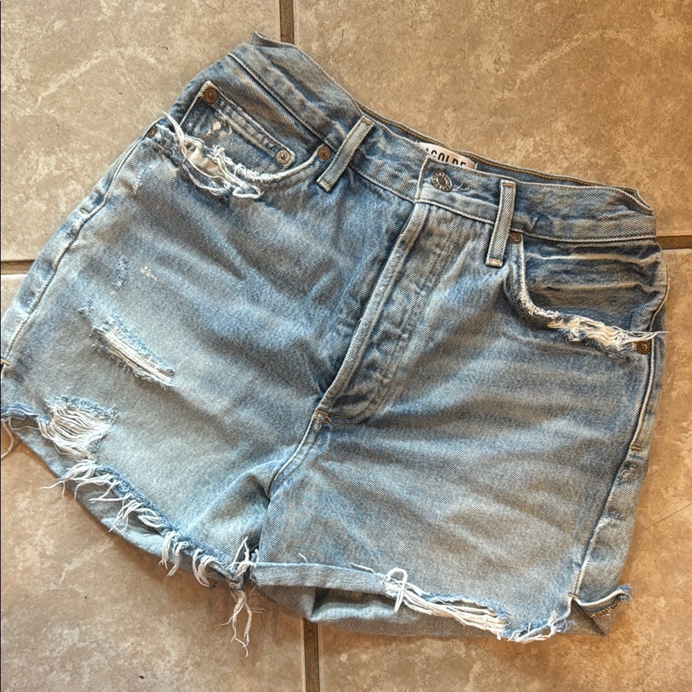 AGOLDE Los Angeles Light Blue Distressed Denim Jean Shorts